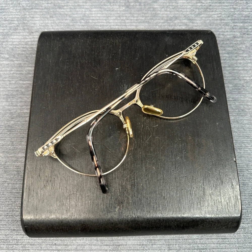 Enchant EC424 Black Gold Cat Eye Y2k Eyeglasses Frames 51-18-140 Metal Tortoise